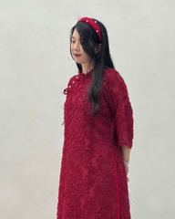 Bigsize Áo dài cổ tàu tay lỡ, áo dài lông vũ phối quần lụa cổ nơ kèm quần phù hợp đi chơi, đi dạo phố