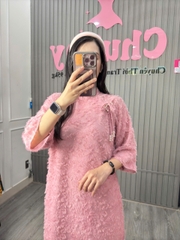 Bigsize Áo dài cổ tàu tay lỡ, áo dài lông vũ phối quần lụa cổ nơ kèm quần phù hợp đi chơi, đi dạo phố