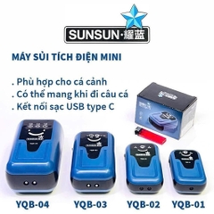 Máy sủi Oxy SUNSUN YQB tích điện siêu êm, 3.5w ~ 8w, máy sủi mạnh mẽ