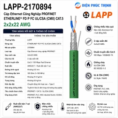 LAPP-2170894 / Cáp ETHERLINE FD P FC UL/CSA CAT.5 2x2x22 AWG