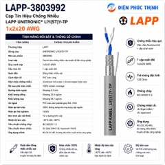 LAPP-3802854 / Cáp Tín Hiệu Chống Nhiễu LAPP UNITRONIC LiY(ST)Y-TP 1x2x20 AWG