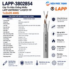 LAPP-3802854 / Cáp Tín Hiệu Chống Nhiễu LAPP UNITRONIC LiY(ST)Y-TP 1x2x20 AWG