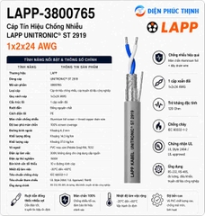 LAPP-3800765 /  Cáp Tín Hiệu Chống Nhiễu LAPP UNITRONIC ST 2919 1x2x24 AWG