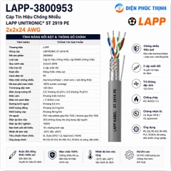 LAPP-3800953 / Cáp Tín Hiệu Chống Nhiễu LAPP UNITRONIC ST 2919 PE 2x2x24 AWG