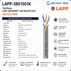 LAPP-3801501K / Cáp Mạng LAPP UNITRONIC LAN 250 UTP CAT.6 4x2x23 AWG