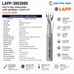 LAPP-3803990 / Cáp Tín Hiệu Chống Nhiễu LAPP UNITRONIC LiY(ST)Y-TP 2x2x20 AWG