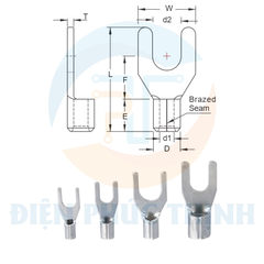 SNBS1-6 /  Đầu Cosse Chỉa Trần Dẫn Điện KST 0.5-1.5 mm2 (100 Cái/Bịch) - NON-INSULATED SPADE TERMINALS
