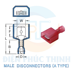 MDFNY1-250A / Đầu Cosse Ngắt Phụ Cách Điện Nylon (Đực) Loại A KST 0.5-1.5 mm - NYLON-FULLY INSULATED MALE DISCONNECTORS (A TYPE)