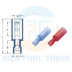 MPFNY2-156 / Đầu Cosse Ngắt Phụ Hình Đạn Cách Điện Nylon (Đực) KST 1.5-2.5 mm - NYLON-FULLY INSULATED BULLET DISCONNECTORS