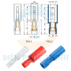 MPFNYD1-156 / Đầu Cosse Ngắt Phụ Hình Đạn Cách Điện Nylon Nối Đôi (Đực) KST 0.5-1.5 mm - NYLON-FULLY INSULATED DOUBLE CRIMP BULLET DISCONNECTORS