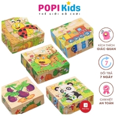 Bộ Xếp Hình Gỗ 3x3 6 Mặt Với 9 Miếng Ghép Đa Dạng Giúp Bé Phát Triển Tư Duy, Sáng Tạo Giải Quyết Vấn Đề - POPIKIDS