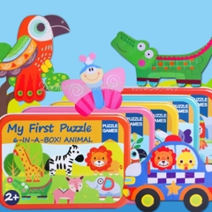 My First Puzzle 3-6 Mảnh Hộp Sắt Loại 1 - Bộ Trò Chơi Ghép Hình Cho Bé Phát Triển Tư Duy Và Khéo Léo - POPIKIDS