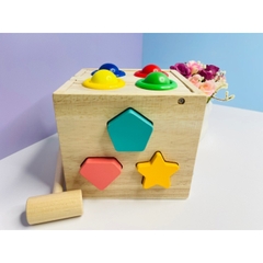 Đồ Chơi Gỗ Hộp Thả Hình Đập Bóng Hình Khối & Màu Sắc- Đồ Chơi Montessori Thông Minh Cho Bé- POPIKIDS