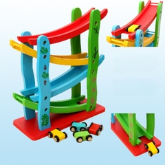 Đồ Chơi Xe Cầu Trượt 4 Tầng Bằng Gỗ Tặng Kèm 4 Ô Tô Cho Bé Yêu Phát Triển Tư Duy Trí Tuệ Toàn Diện- POPIKIDS