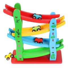Đồ Chơi Xe Cầu Trượt 4 Tầng Bằng Gỗ Tặng Kèm 4 Ô Tô Cho Bé Yêu Phát Triển Tư Duy Trí Tuệ Toàn Diện- POPIKIDS