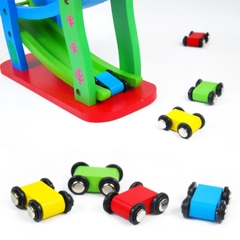 Đồ Chơi Xe Cầu Trượt 4 Tầng Bằng Gỗ Tặng Kèm 4 Ô Tô Cho Bé Yêu Phát Triển Tư Duy Trí Tuệ Toàn Diện- POPIKIDS