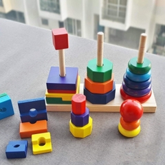 Đồ Chơi Gỗ Xếp Chồng 3 Cọc Loại To – Rèn Luyện Logic & Tăng Tương Tác Gia Đình- POPIKIDS