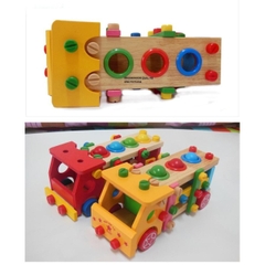 Đồ Chơi Gỗ Lắp Ráp Ô Tô Đa Năng Kèm Bộ Đập Bóng Phát Triển Kỹ Năng Vận Động Và Tư Duy Cho Bé - POPIKIDS