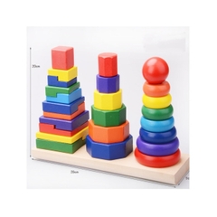 Đồ Chơi Gỗ Xếp Chồng 3 Cọc Loại To – Rèn Luyện Logic & Tăng Tương Tác Gia Đình- POPIKIDS