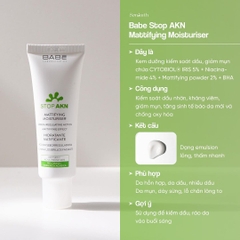 Kem Dưỡng Babe Stop AKN Mattifying Moisturiser 50ml