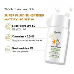 Sữa Chống Nắng Babe Super Fluid Mattifying Sunscreen SPF50 50ml