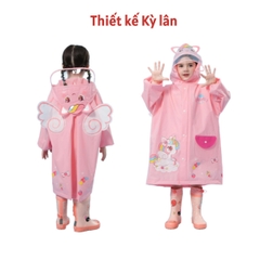 Áo mưa trẻ em chống nước cao cấp có khoá kéo, Nhà sách Tom, áo mưa cho bé thiết kế đeo balo được