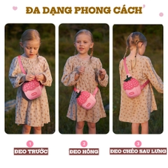 Túi đeo chéo, túi đeo vai trái dâu màu hồng Nohoo cho bé, túi mini dễ thương, nhẹ, phù hợp bé đi chơi hằng ngày