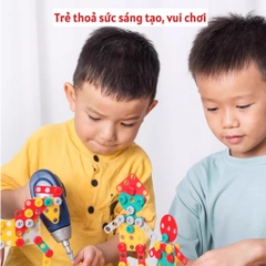 Đồ chơi DIY lắp ráp kỹ sư kèm khoan điện, bộ đồ chơi giáo dục STEM cho bé sáng tạo