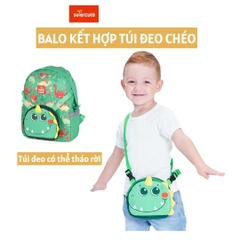 Balo mẫu giáo Supercute 2 trong 1 kết hợp túi đeo chéo ngộ nghĩnh cho bé, balo mầm non siêu nhẹ, chống nước, kiểu dáng đáng yêu  SF125
