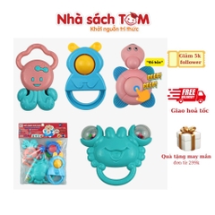 Đồ chơi lục lạc cầm tay cho bé,bộ đồ chơi xúc xắc, Hoàng Thu Toys,nhựa nguyên sinh an toàn cho bé