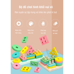 Đồ chơi giáo dục thông minh thả hình khối cọc gỗ, đồ chơi Montessori giúp bé phát triển trí tuệ