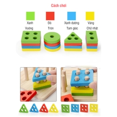 Đồ chơi giáo dục thông minh thả hình khối cọc gỗ, đồ chơi Montessori giúp bé phát triển trí tuệ