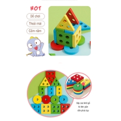 Đồ chơi giáo dục thông minh thả hình khối cọc gỗ, đồ chơi Montessori giúp bé phát triển trí tuệ
