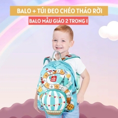 Balo mẫu giáo Supercute 2 trong 1 kết hợp túi đeo chéo ngộ nghĩnh cho bé, balo mầm non siêu nhẹ, chống nước, kiểu dáng đáng yêu  SF169