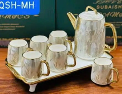 Bộ bình cốc uống trà sứ vân đá kèm khay kiểu Bắc Âu ( THÙNG 8B)