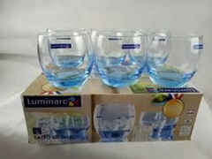 BỘ 6 cốc thủy tinh LUMINARC màu xanh dáng lùn