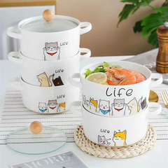 Âu Sứ Nồi Sứ Núm Gỗ Cute Trắng Life, DOG ( THÙNG 20C)