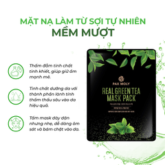 Mặt nạ dưỡng ẩm giảm sưng đỏ và se khít lỗ chân lông PAX MOLY Real Green Tea Mask Pack (Hộp 10 miếng)