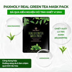 Mặt nạ dưỡng ẩm giảm sưng đỏ và se khít lỗ chân lông PAX MOLY Real Green Tea Mask Pack (Hộp 10 miếng)