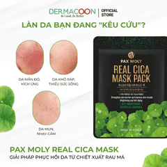 Hộp 10 miếng mặt nạ dưỡng ẩm giúp làm dịu, giảm kích ứng và cải thiện các vấn đề về da PAX MOLY Real Cica Mask Pack