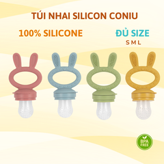 Túi Nhai Ăn Dặm, Núm Nhai Ăn Dặm Cho Bé Chống Hóc Coniu Gồm 3 Size Chất Liệu Silicone Mềm Mại (Hộp 01 Chiếc)