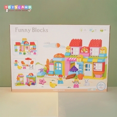 188-401  HỘP LOGO RÁP CỬA HÀNG 1 LẦU, BẬP BÊNH + BÉ, NHO 120 MIẾNG  Funny Blocks