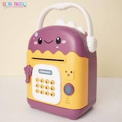7806A HỘP MÁY RÚT TIỀN ATM PIN KHỦNG LONG ĐEO HEADPHONE (VÂN TAY) Dinosaur 7806-A - XANH LÁ