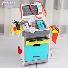 YY6024  HỘP KỆ XE ĐẨY BÁC SĨ PIN (TAI NGHE, MÀN HÌNH ĐO ĐIỆN TIM, ĐÈN PIN, KÉO)