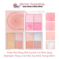 Phấn Má Hồng XIXI Sunset 4 ô Nhũ Sáng Highlight Tông Lì Và Nhũ Tạo Khối Trang Điểm D511
