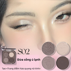 VEECCI Bảng Phấn Mắt Bốn Màu Sắc Hiệu Ứng Lì Ánh Nhũ Chống Nhòe Thời Trang VC005