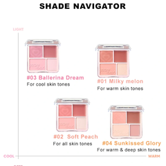 Phấn má hồng bắt sáng 4 ô Màu Judydoll Blush & Highlight Palette