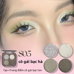 VEECCI Bảng Phấn Mắt Bốn Màu Sắc Hiệu Ứng Lì Ánh Nhũ Chống Nhòe Thời Trang VC005