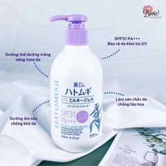 Sữa Dưỡng Thể Hatomugi Nâng Tông Da, Chống Nắng UV Care & Tone Up SPF31/PA+++ 250ml- Chai Tím