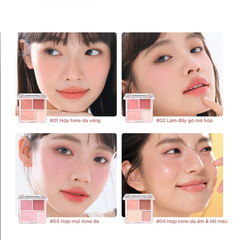 Phấn má hồng bắt sáng 4 ô Màu Judydoll Blush & Highlight Palette